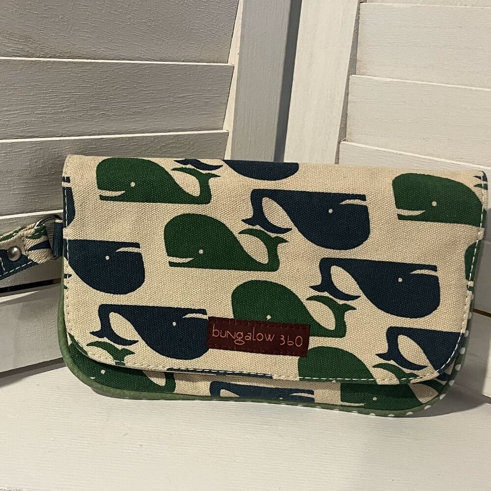 bungalow 360 Whale Print Canvas Clutch in Navy and Green